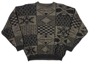 Vintage David Taylor Acrylic Sweater Geometric Grandpa Old Money Brown Black XL